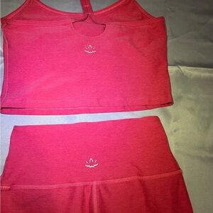 Beyond Yoga Red Sports Bra and Leggings Set
